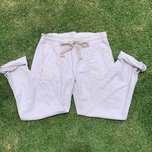 Linen and Cotton lightweight pants that have a couple rust spots on the back.
